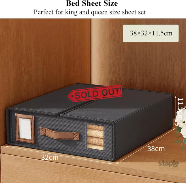 CARLA HOME Bed Sheet Organizer Set of 8 with Handle & Window for Covers, Pillowcases, Blankets, Clothes & Sheets (Black)-2050057512744521729