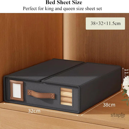CARLA HOME Bed Sheet Organizer Set of 8 with Handle & Window for Covers, Pillowcases, Blankets, Clothes & Sheets (Black)-2050057512744521729