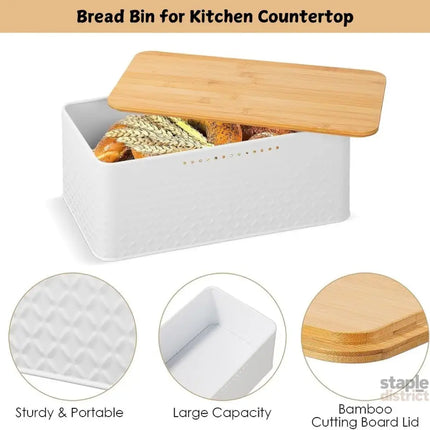 CARLA HOME Bread Bin with Bamboo Lid used as Chopping Board for Kitchen Countertop-2042061559706030081