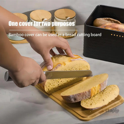 CARLA HOME Bread Bin with Bamboo Lid used as Chopping Board for Kitchen Countertop-2042061559508897794