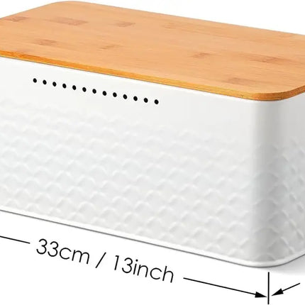 CARLA HOME Bread Bin with Bamboo Lid used as Chopping Board for Kitchen Countertop-2042061559706030087