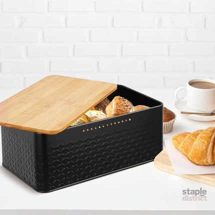 CARLA HOME Bread Bin with Bamboo Lid used as Chopping Board for Kitchen Countertop-2042061559508897800