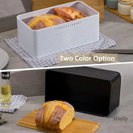 CARLA HOME Bread Bin with Bamboo Lid used as Chopping Board for Kitchen Countertop-2042061559706030086