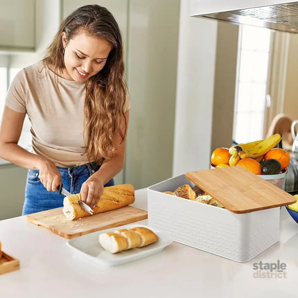 CARLA HOME Bread Bin with Bamboo Lid used as Chopping Board for Kitchen Countertop-2042061559706030085