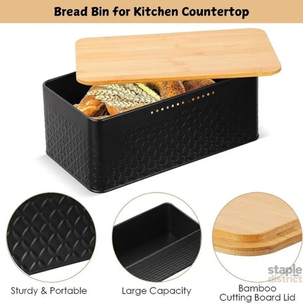 CARLA HOME Bread Bin with Bamboo Lid used as Chopping Board for Kitchen Countertop-2042061559508897793