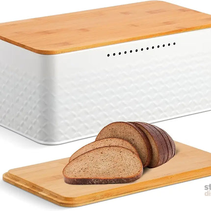 CARLA HOME Bread Bin with Bamboo Lid used as Chopping Board for Kitchen Countertop-2042061559706030080