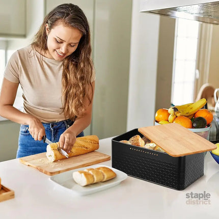 CARLA HOME Bread Bin with Bamboo Lid used as Chopping Board for Kitchen Countertop-2042061559508897797