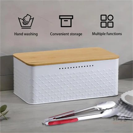 CARLA HOME Bread Bin with Bamboo Lid used as Chopping Board for Kitchen Countertop-2042061559706030088