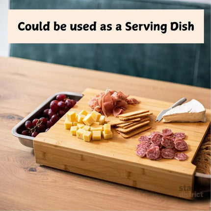 CARLA HOME Chopping Board with with 2 Organiser Stainless Steel Trays Containers-2042061546921791491