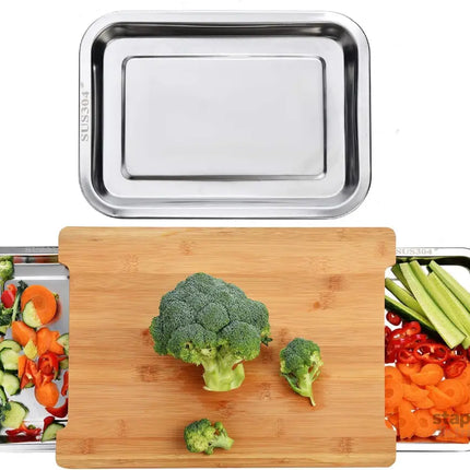 CARLA HOME Chopping Board with with 2 Organiser Stainless Steel Trays Containers-2042061546921791488