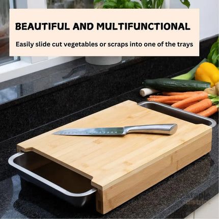 CARLA HOME Chopping Board with with 2 Organiser Stainless Steel Trays Containers-2042061546921791492