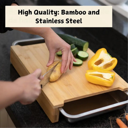 CARLA HOME Chopping Board with with 2 Organiser Stainless Steel Trays Containers-2042061546921791490