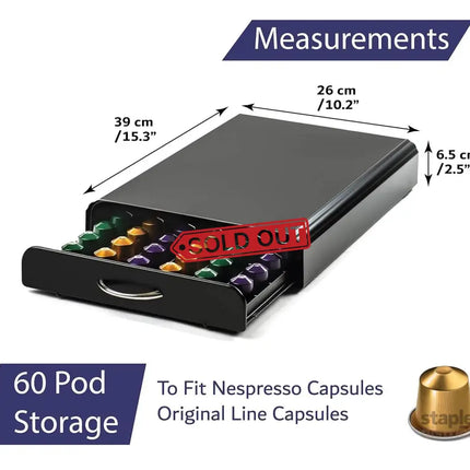 CARLA HOME Coffee Pods Holder Storage Drawer Compatible with 60 Nespresso Pods for Kitchen Storage & Organisation, Nespresso Pod Holder Coffee Machine for Home Storage (Black)-2042061550453395460