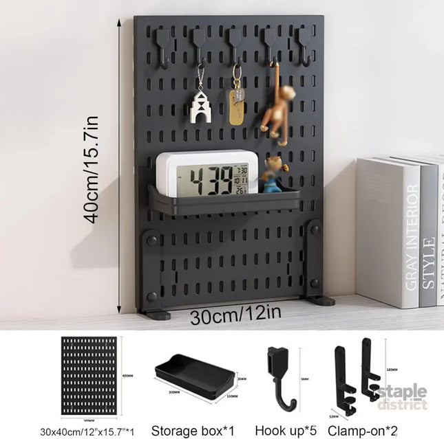 CARLA HOME Desk Pegboard Organizer Kit with Hooks Tray & Mount Ideal for Office Gaming Setup & Home Workspace