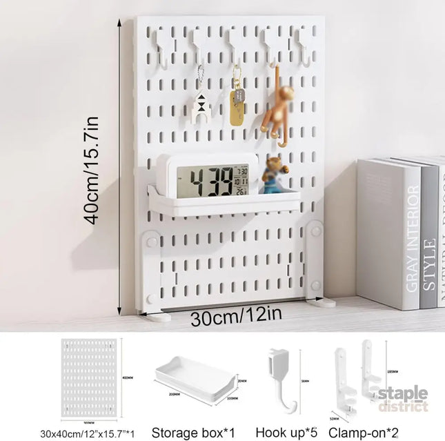 CARLA HOME Desk Pegboard Organizer Kit  with Hooks, Tray & Mount Ideal for Office, Gaming Setup & Home Workspace Organization (White)-2050057503852597249
