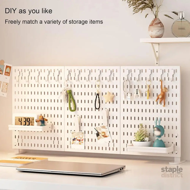 CARLA HOME Desk Pegboard Organizer Kit  with Hooks, Tray & Mount Ideal for Office, Gaming Setup & Home Workspace Organization (White)-2050057503852597250