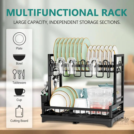 CARLA HOME Dish Drying Rack 2-Tier Kitchen Drainer with Drainboard-2042061536180178945