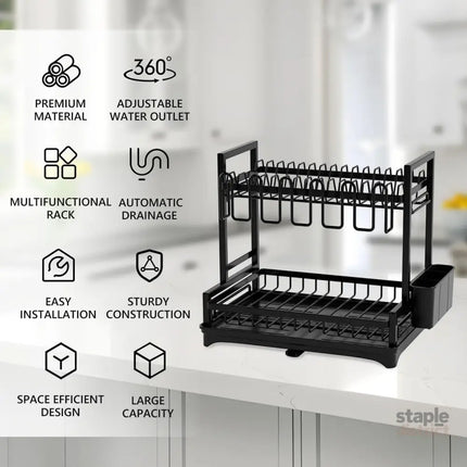 CARLA HOME Dish Drying Rack 2-Tier Kitchen Drainer with Drainboard-2042061536180178946