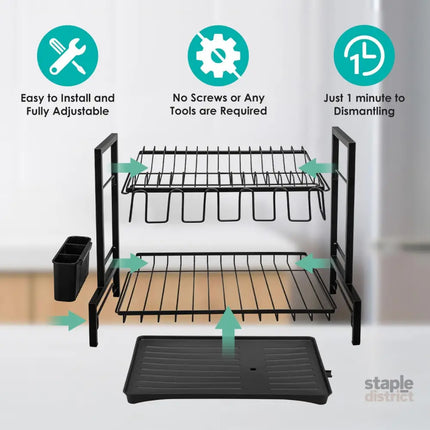 CARLA HOME Dish Drying Rack 2-Tier Kitchen Drainer with Drainboard-2042061536180178948