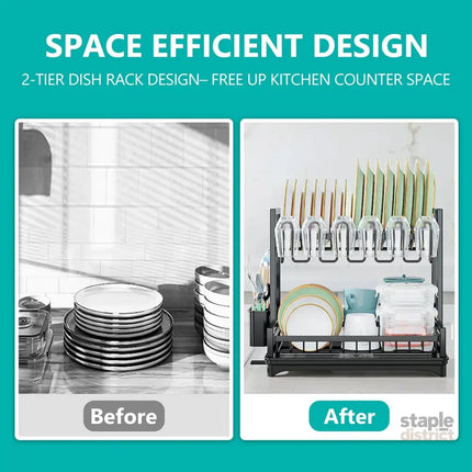 CARLA HOME Dish Drying Rack 2-Tier Kitchen Drainer with Drainboard-2042061536180178950