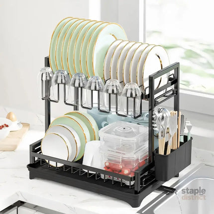 CARLA HOME Dish Drying Rack 2-Tier Kitchen Drainer with Drainboard-2042061536180178944