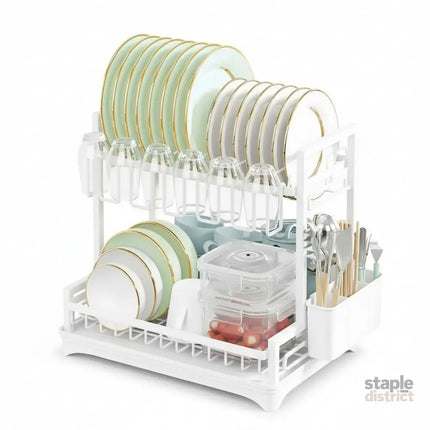 CARLA HOME Dish Drying Rack 2-Tier Kitchen Drainer with Drainboard (White)-2050057499847036937