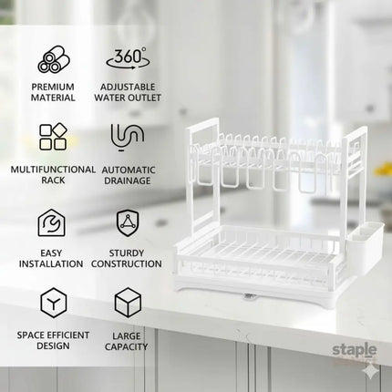 CARLA HOME Dish Drying Rack 2-Tier Kitchen Drainer with Drainboard (White)-2050057499847036930