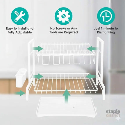 CARLA HOME Dish Drying Rack 2-Tier Kitchen Drainer with Drainboard (White)-2050057499847036932