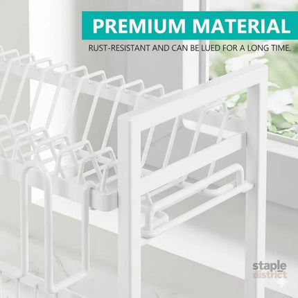 CARLA HOME Dish Drying Rack 2-Tier Kitchen Drainer with Drainboard (White)-2050057499847036935