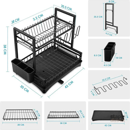 CARLA HOME Dish Drying Rack 2-Tier Kitchen Drainer with Drainboard (White)-2050057499847036936
