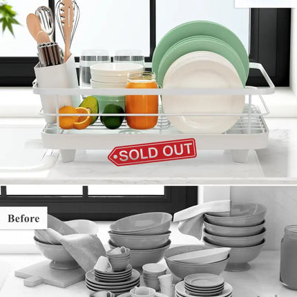 CARLA HOME Dish Drying Rack for Kitchen Counter with Removable Drip Tray, Utensil Holder and Cutlery Organizer-2050057500199358469
