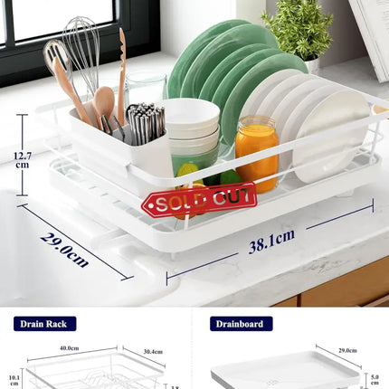 CARLA HOME Dish Drying Rack for Kitchen Counter with Removable Drip Tray, Utensil Holder and Cutlery Organizer-2050057500199358465