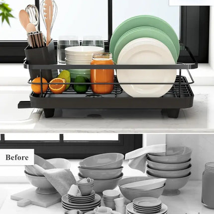 CARLA HOME Dish Drying Rack for Kitchen Counter with Removable Drip Tray, Utensil Holder and Cutlery Organizer-2050057500362936327