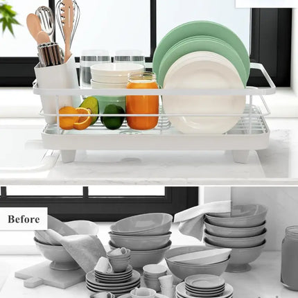 CARLA HOME Dish Drying Rack for Kitchen Counter with Removable Drip Tray, Utensil Holder and Cutlery Organizer-2050057500199358469