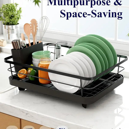 CARLA HOME Dish Drying Rack for Kitchen Counter with Removable Drip Tray, Utensil Holder and Cutlery Organizer-2050057500362936324