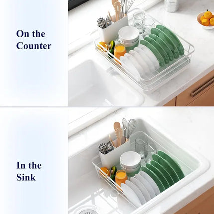 CARLA HOME Dish Drying Rack for Kitchen Counter with Removable Drip Tray, Utensil Holder and Cutlery Organizer-2050057500199358470