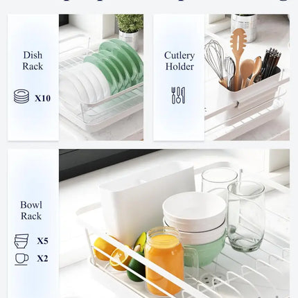 CARLA HOME Dish Drying Rack for Kitchen Counter with Removable Drip Tray, Utensil Holder and Cutlery Organizer-2050057500199358466