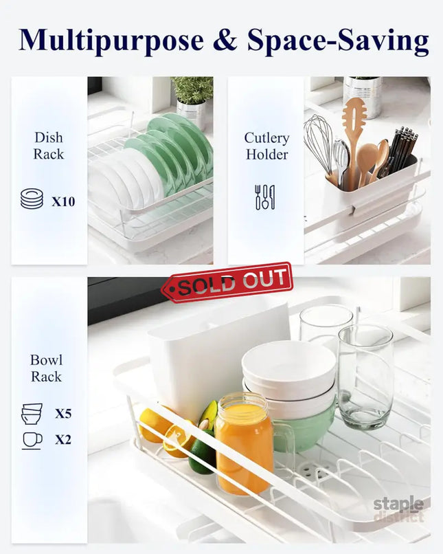 CARLA HOME Dish Drying Rack for Kitchen Counter with Removable Drip Tray, Utensil Holder and Cutlery Organizer-2050057500199358466