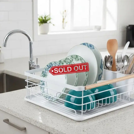 CARLA HOME Dish Drying Rack with Wooden Handles, Removable Cutlery Holder & Drainboard for Kitchen Countertop-2050057509250666501