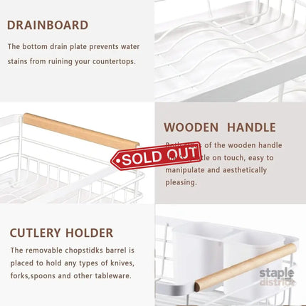 CARLA HOME Dish Drying Rack with Wooden Handles, Removable Cutlery Holder & Drainboard for Kitchen Countertop-2050057509250666498