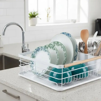 CARLA HOME Dish Drying Rack with Wooden Handles, Removable Cutlery Holder & Drainboard for Kitchen Countertop-2050057509250666501