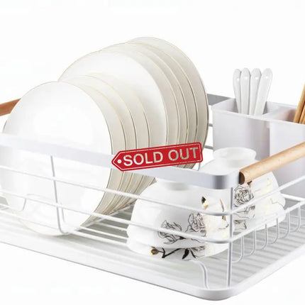 CARLA HOME Dish Drying Rack with Wooden Handles, Removable Cutlery Holder & Drainboard for Kitchen Countertop-2050057509250666496