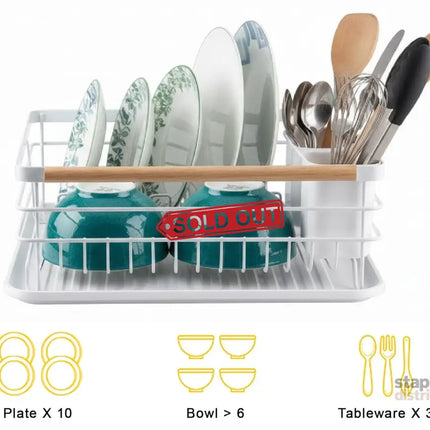 CARLA HOME Dish Drying Rack with Wooden Handles, Removable Cutlery Holder & Drainboard for Kitchen Countertop-2050057509250666500