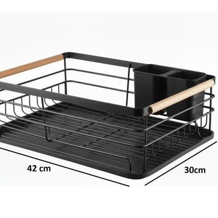 CARLA HOME Dish Drying Rack with Wooden Handles, Removable Cutlery Holder & Drainboard for Kitchen Countertop-2050057509401661443