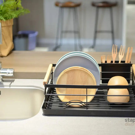 CARLA HOME Dish Drying Rack with Wooden Handles, Removable Cutlery Holder & Drainboard for Kitchen Countertop-2050057509401661445