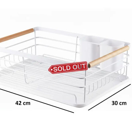 CARLA HOME Dish Drying Rack with Wooden Handles, Removable Cutlery Holder & Drainboard for Kitchen Countertop-2050057509250666499