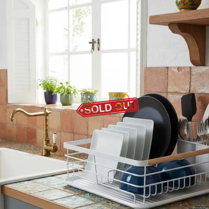 CARLA HOME Dish Drying Rack with Wooden Handles, Removable Cutlery Holder & Drainboard for Kitchen Countertop-2050057509250666497