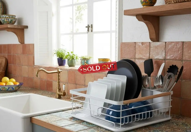 CARLA HOME Dish Drying Rack with Wooden Handles, Removable Cutlery Holder & Drainboard for Kitchen Countertop-2050057509250666497