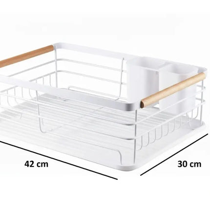 CARLA HOME Dish Drying Rack with Wooden Handles, Removable Cutlery Holder & Drainboard for Kitchen Countertop-2050057509250666499