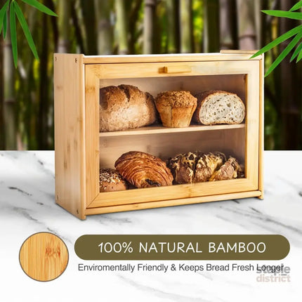 CARLA HOME Double Layer Bamboo Bread Box for Kitchen Counter with Large Capacity and Transparent Window-2042061566567911428